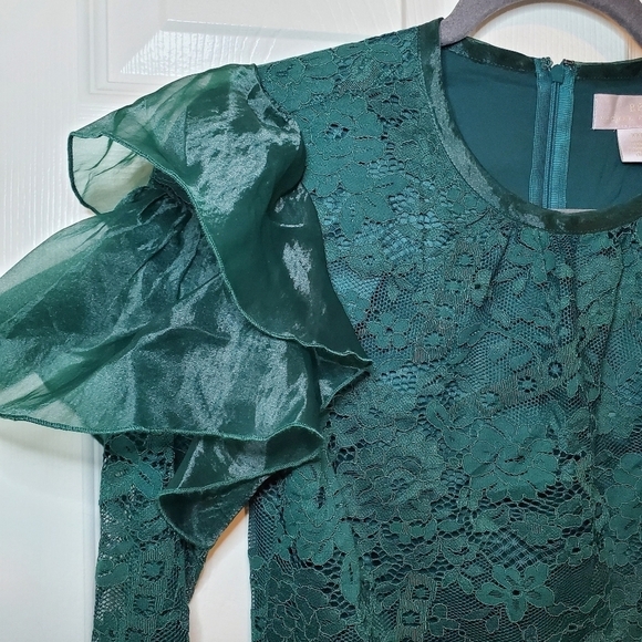 RACHEL PARCELL Lace Flutter Sleeve Top Green Long Sleeve Blouse Size XXS - Picture 4 of 12